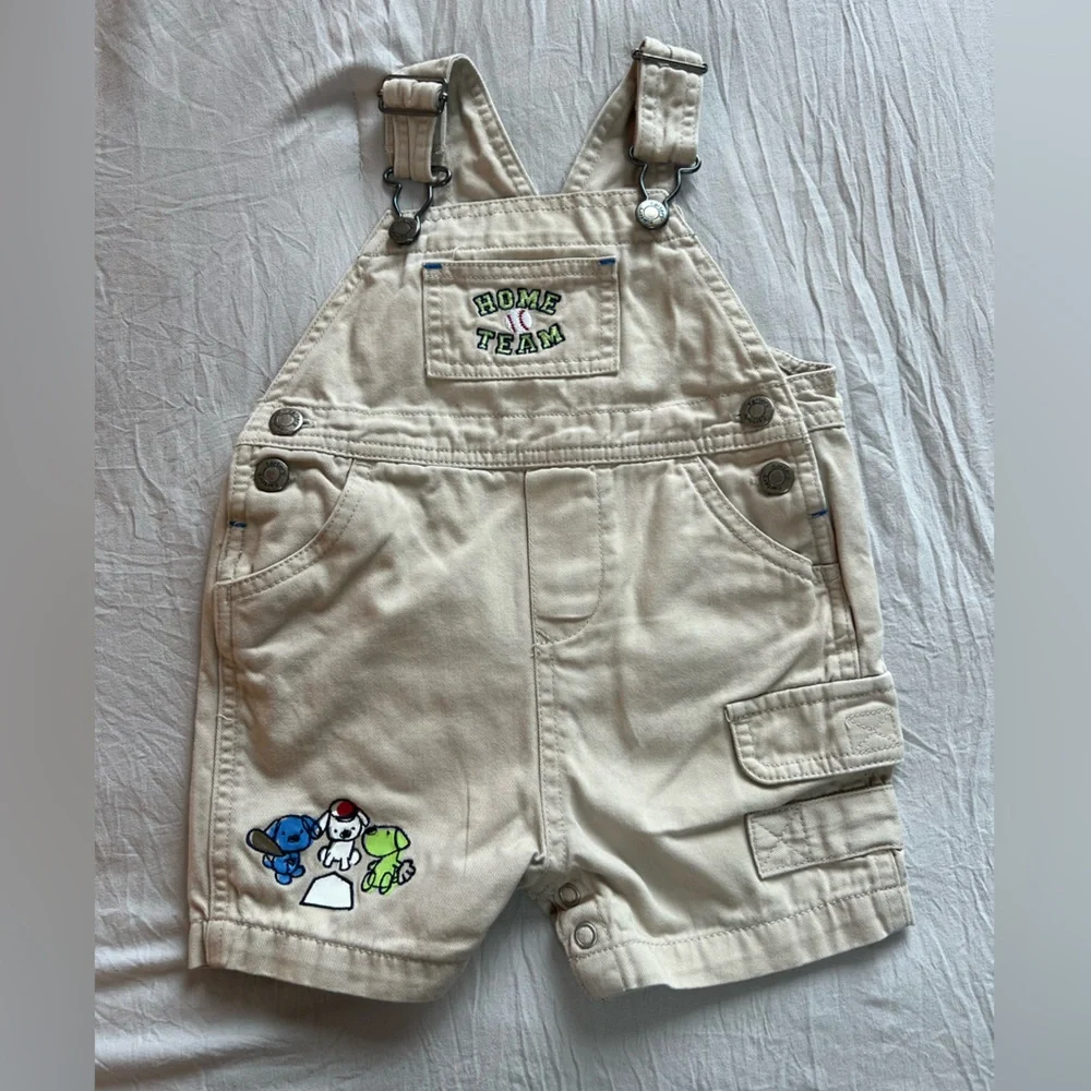 Carter's Beige Overalls with Fun Patches Size 9 Months